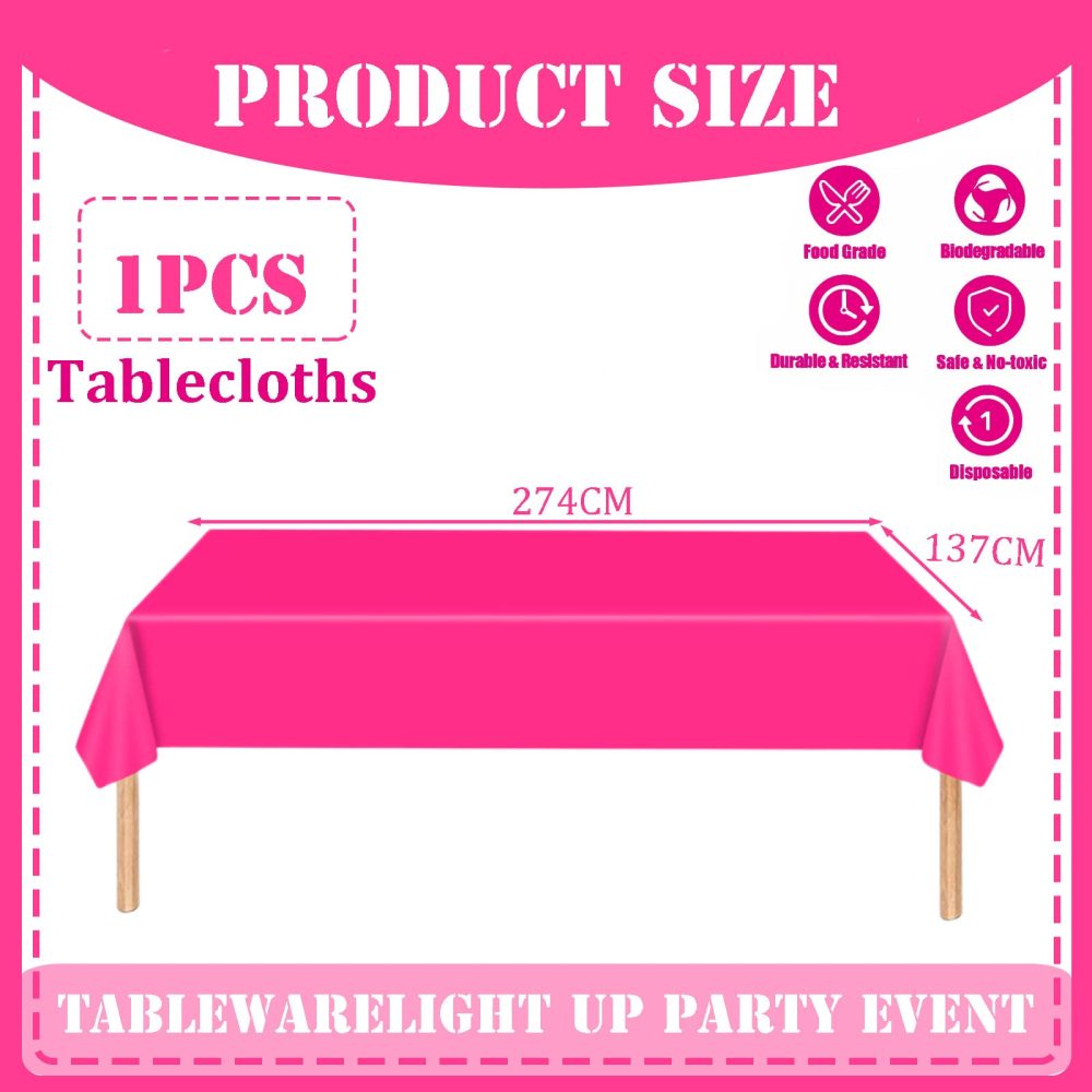 YAAVAAW 137x274cm Hot Pink Plastic Table Cloth Table Cover,Hot Pink Party Table Cloths Tablecover Table Decorations,Hot Pink Tablecloth Party for Picnic,Dining,Wedding,Girls Birthday Tablecloths - Image 7