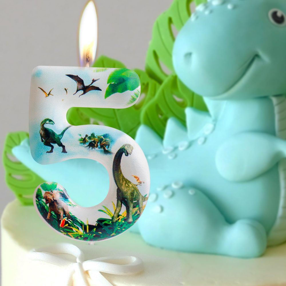 4th Birthday Candle Dinosaur Number 4 Candle Dinosaur Cake Decoration Birthday Party Supplies White Jurassic Period Dinosaur Themed Cake Topper Decorations for Kids Boy Girl Party Decor Supplies - Image 2