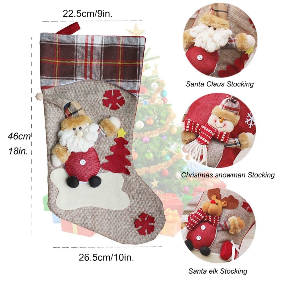 18" Classic Christmas Stockings, Big Size Christmas Stocking Snowman with for Party Decoration and Party Accessory(1 Pack-Santa Claus) - Image 4