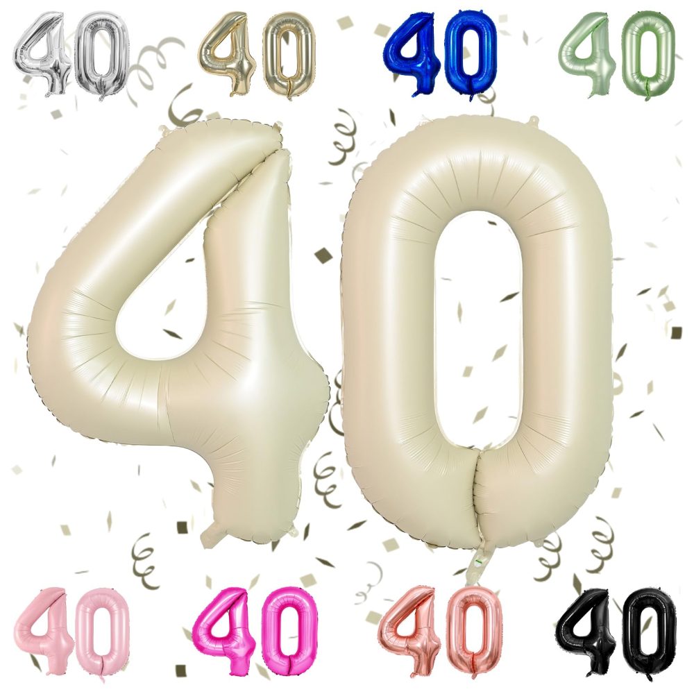40 Inch Beige 40 Number Balloons,Cream 4 & 0 Mylar Foil Large Balloons,40 Big Digit Number Balloon for Men Women 40th Birthday Anniversary Decorations Graduation Party Supplies