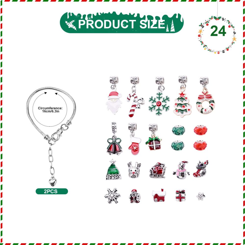 Christmas Jewellery Advent Calendar,Charm Bracelet Advent Calendar 2023,Jewellery Advent Calendars Countdown Gifts Boxes DIY Charms Bracelet Jewelry Xmas Gifts for Girls-22pcs Charms,2 Bracelets - Image 7