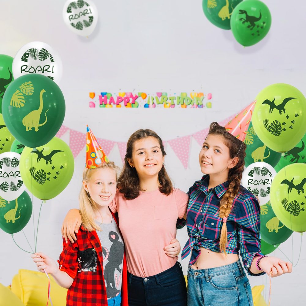 20pcs Dinosaur Theme Party Balloons, 12 Inch Green White Dinosaur Party Decorations for Boy Kids Jungle Themed Birthday Party Balloon Decorations - Image 2