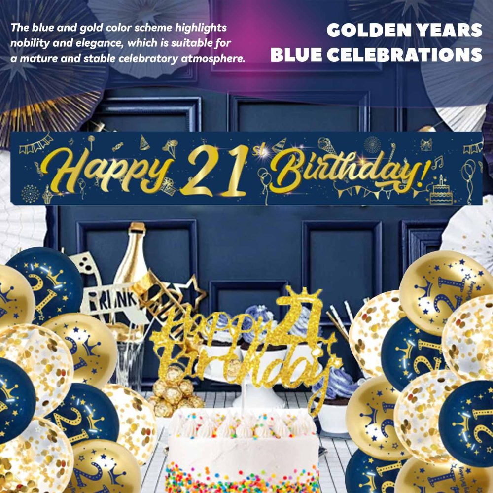 21th Birthday Decorations Kit,Blue Gold Happy 21th Birthday Banner,21th Birthday Balloons,Blue Gold Latex Balloons Party Decorations for men 21th Birthday Party Supplies (21th Birthday) - Image 3