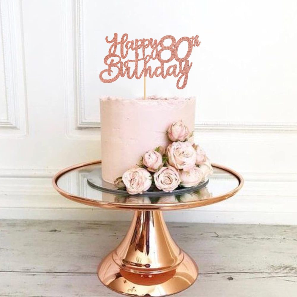 Blumomon 3 Pack Rose Gold Happy 80th Birthday Cake Topper Glitter Happy 80 Cupcake Topper Cheers to 80 Fabulous Cake Decoration for 80th Birthday Party Decoration Supplies - Image 2