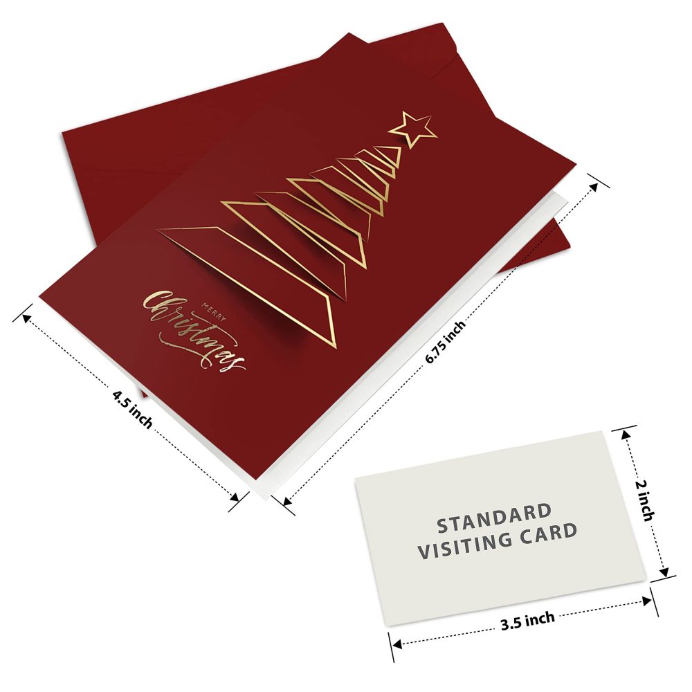 easykart labels 20 Christmas Greeting Cards with Gold Foiling Xmas Tree, Dark Red Self Paper with Red Envelope,6.75 x 4.5 Inch Merry Christmas Cards with Seal Stickers - Image 4