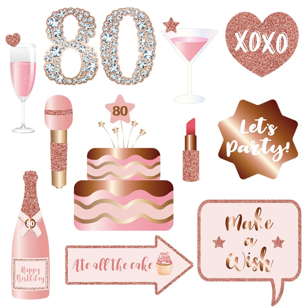 80th Birthday Party Photo Booth Props and Signs, Rose Gold 80 Birthday Party Selfie Props Kit with Sticks for Women,Eighty 80th Happy Birthday Party Decorations Supplies Favors - Image 3