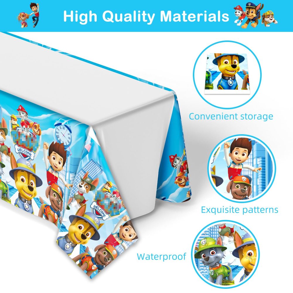 Sidesea Table Cloth Party, 3Pack 180 * 108cm Dog Table Cloth Party for Boys Waterproof Cartoon Party Tablecloth Rectangular Plastic Birthday Table Cover for Kids Party Decorations - Image 4