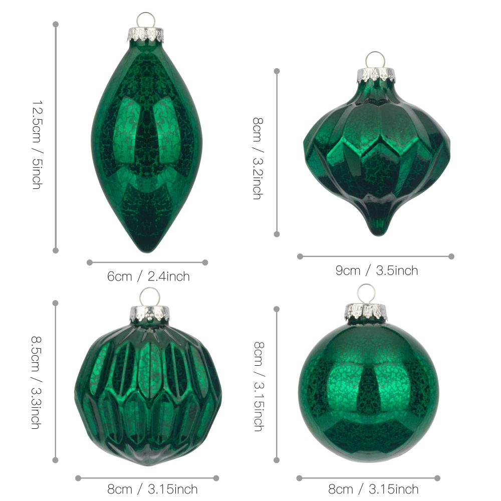 KI Store Mercury Glass Christmas Tree Ornaments Green Set of 8 80mm 120mm Hanging Christmas Baubles Finials for Christmas Tree Decoration Holiday Décor - Image 2