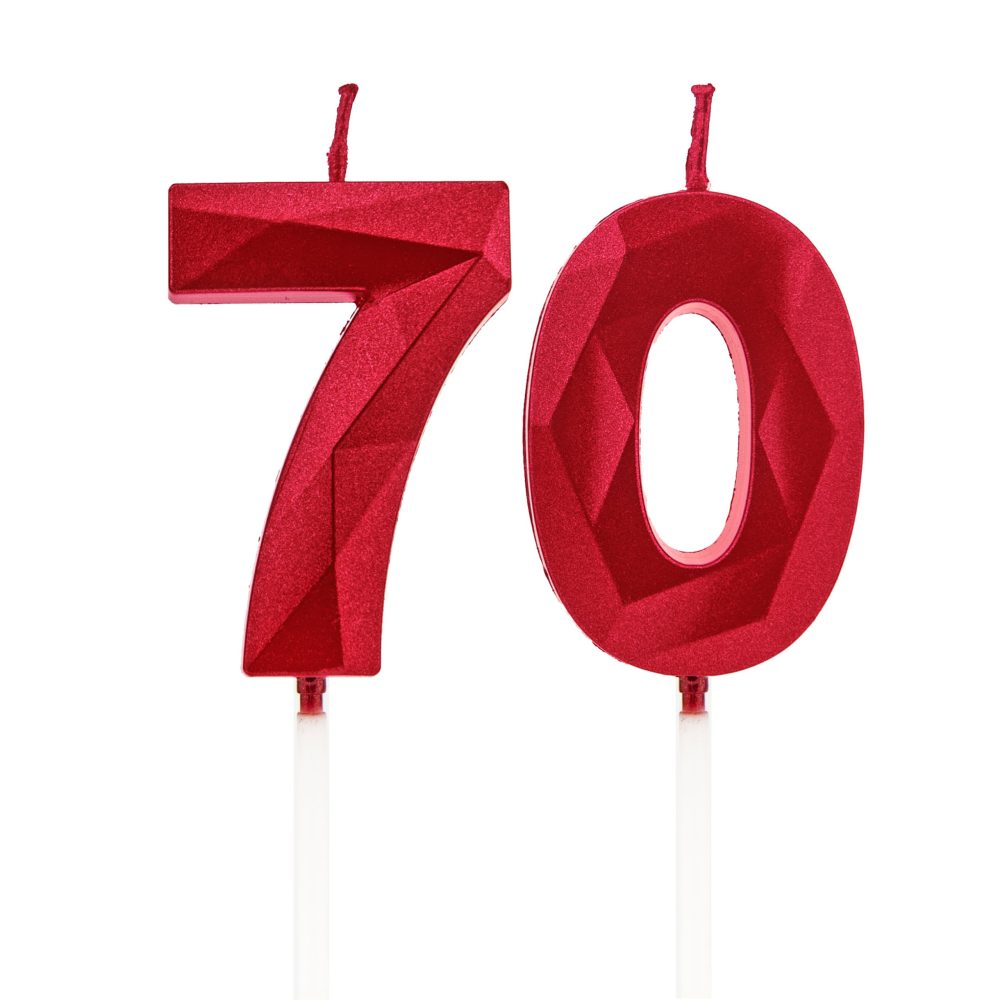 70th Birthday Candles, Red Number Candles Birthday Decoration, Happy Birthday Cake Toppers, for Birthday Parties Weddings Company Anniversaries (Red, 70)