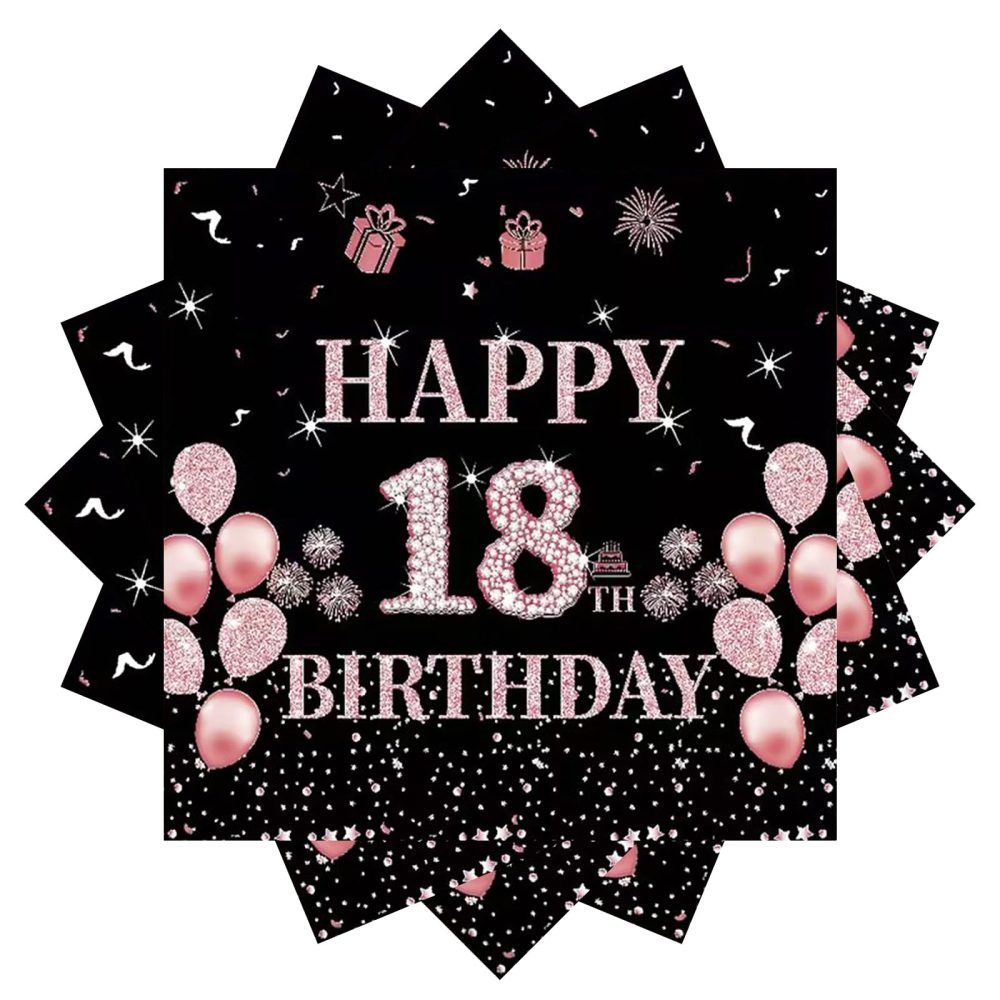 18th Serviettes Napkins,Black Rose and Gold Serviettes 18th Birthday Napkins for Girls Women,20Pcs Napkins Disposable Tableware,Tissue Luncheon Paper Napkin for Girls,Kids 18th Birthday Party Supplies