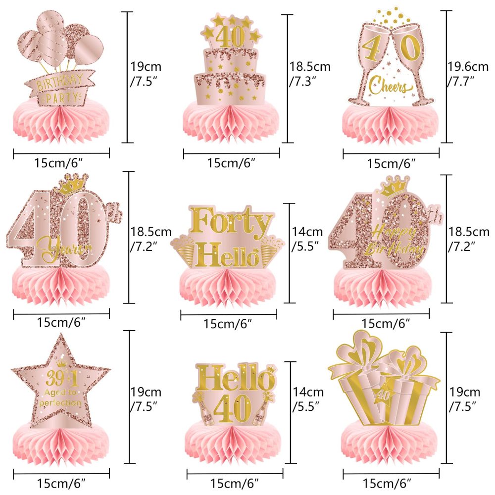 9Pcs 40th Birthday Decorations Pink Rose Gold Honeycomb Centerpieces for Girls,Happy 40th Birthday Table Centerpieces Party Supplies,Forty Year Old Birthday Table Decor - Image 7