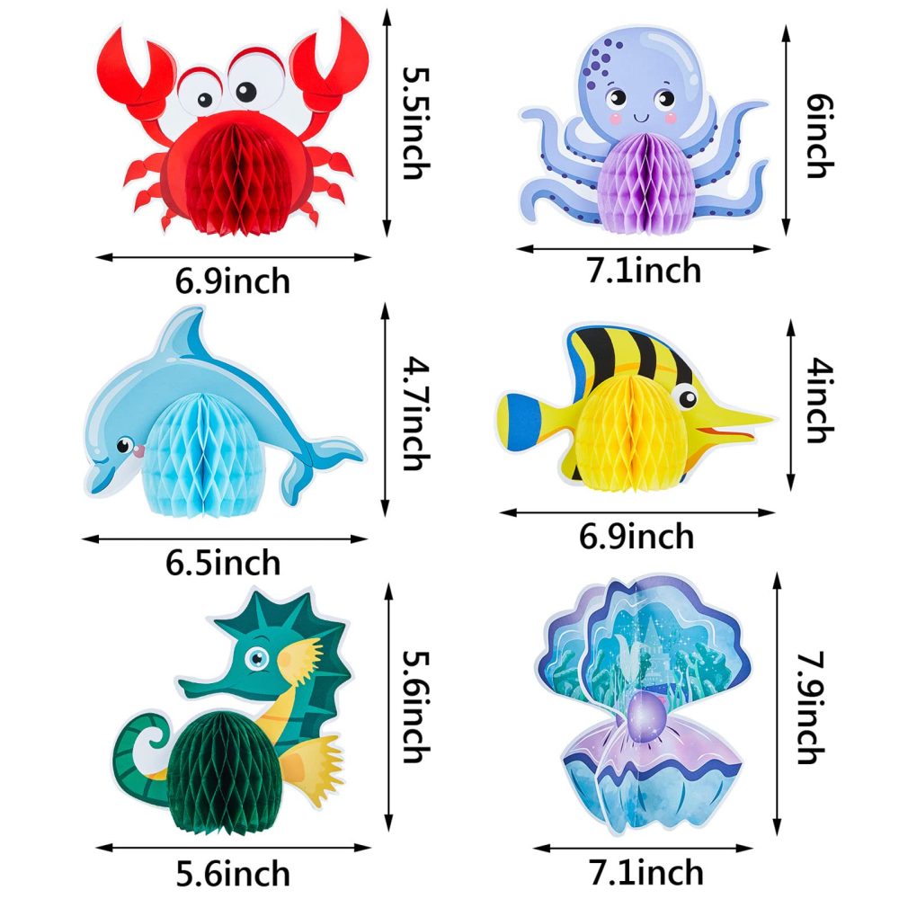 12 Pieces Ocean Sea Animal Honeycomb Centerpiece Under the Sea Table Decorations Ocean Themed Marine Creature Decoration Fish Mermaid Table Honeycomb for Beach Themed Birthday Party Baby Shower - Image 7