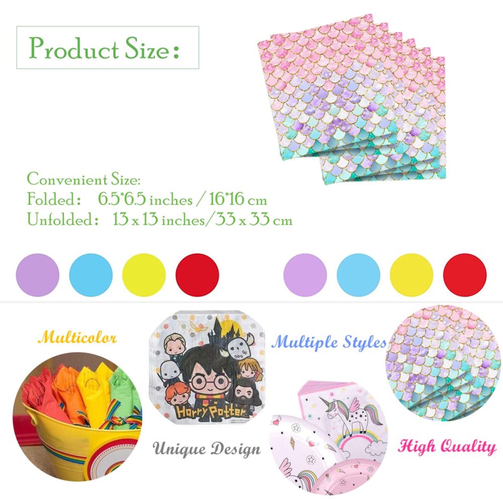33cm Mermaid Serviettes Napkins,20Pcs Party Disposable Paper Napkins 2 Ply,Beverage Luncheon Decorative Paper Napkins Soft Mermaid Napkins Dinner Napkin Cocktail Napkins for Bar,Restaurant,Party - Image 5
