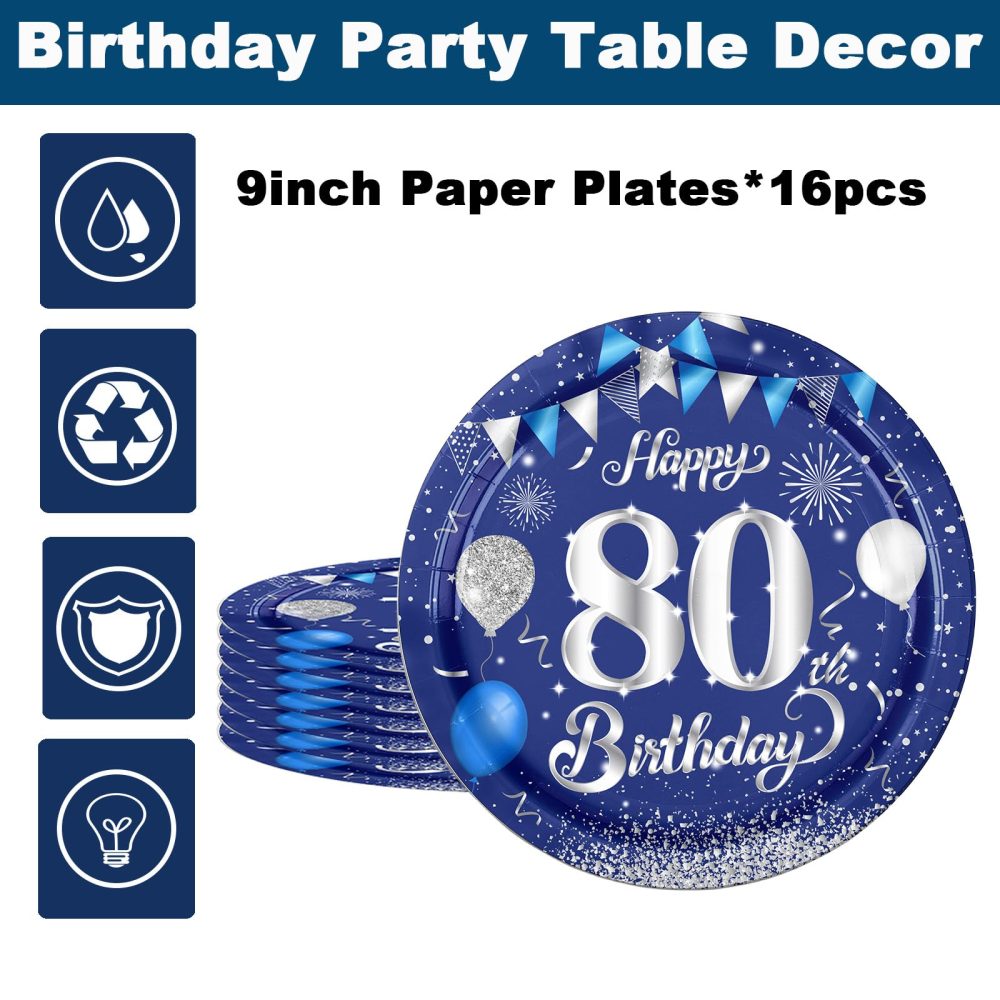 16Pcs Navy Blue 80th Birthday Plates 9inch Paper Plate for 80th Party Decorations Blue,80th Birthday Decorations Plates for Man Men Him Party Paper Plates 9" Tableware for 80th Dinner Paper Plates - Image 5
