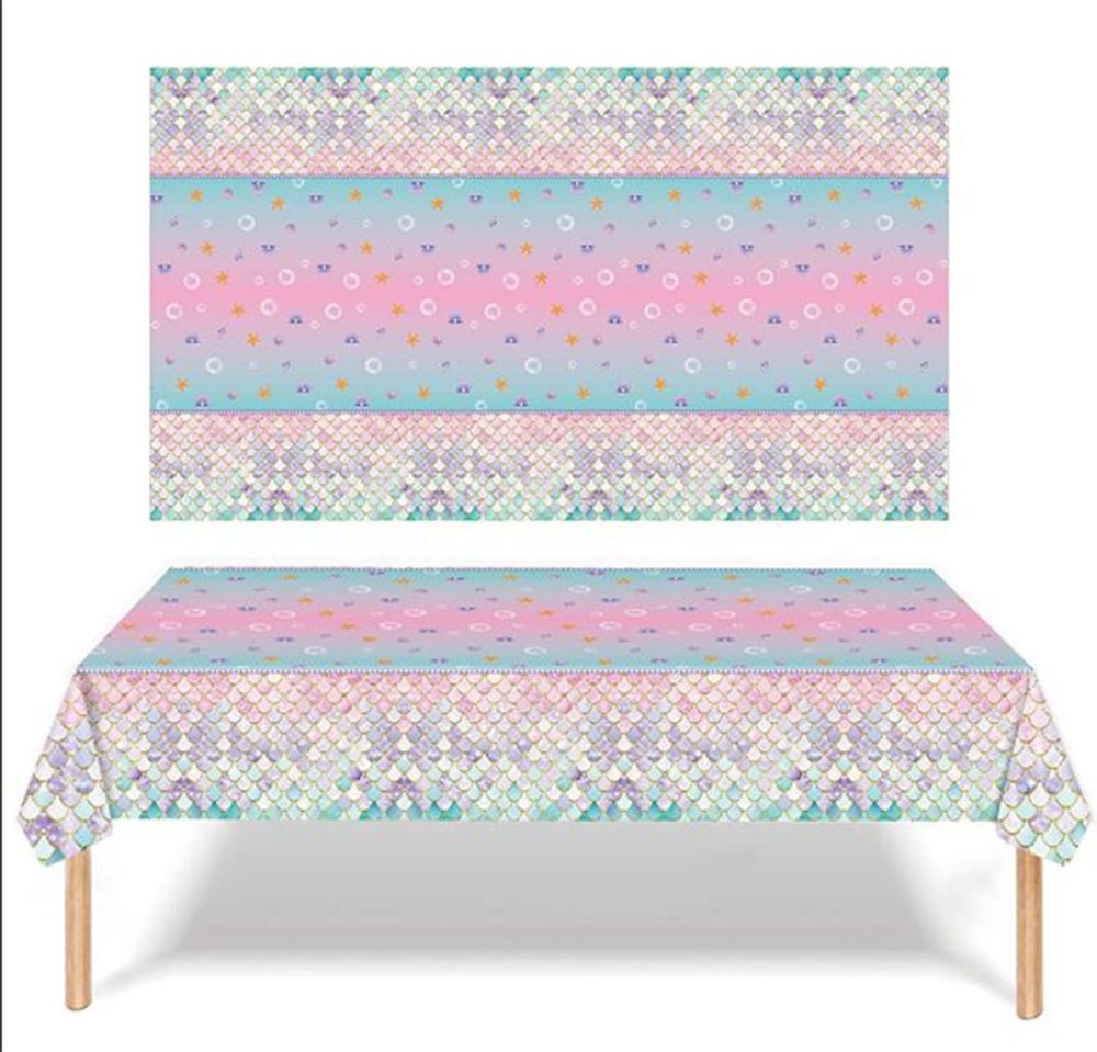 MaitianGuyou 3Pcs Mermaid Tablecloth Under The sea Theme Birthday Party Favors Decorations Plastic Table Cover for Girls Princess Baby Shower Themed Birthday 137x274 cm - Image 6
