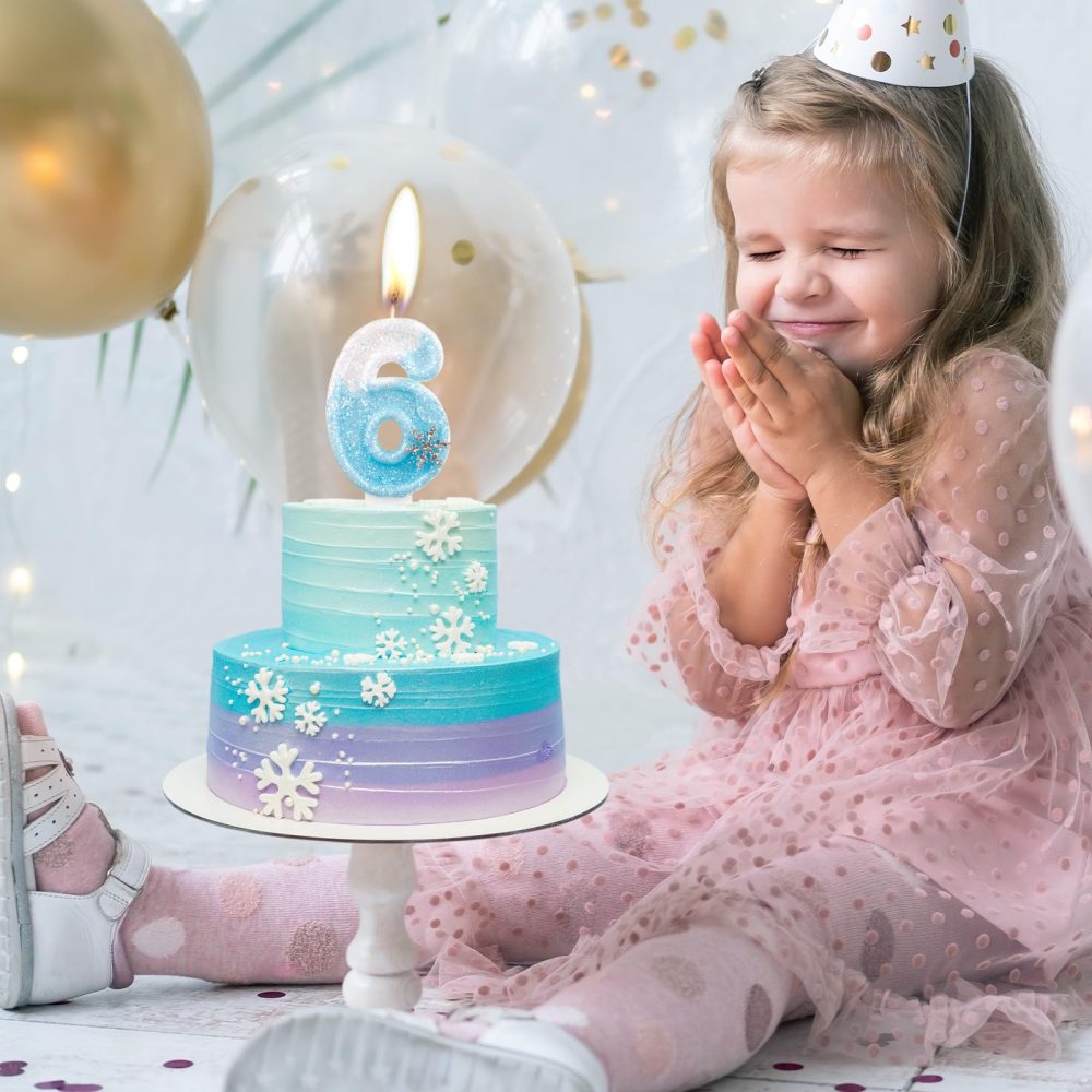 Frozen Birthday Candles, Glitter 5th Birthday Number Candle, Snowflake Number 5 Candles for Cake, Blue White Frozen Cake Candles Toppers for Girls Frozen Themed Birthday Decorations Party Supplies - Image 3
