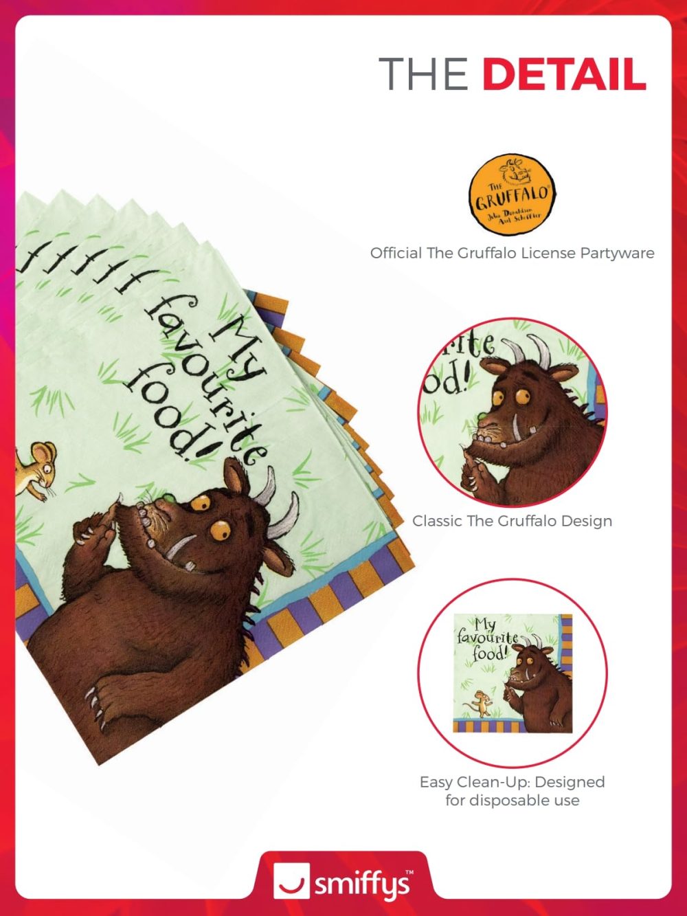 Smiffys The Gruffalo Tableware Party Napkins x16, Disposable Napkins with Classic Gruffalo Design, Official Gruffalo License Partyware, Perfect for Themed Parties, Birthday Parties, or Events - Image 5