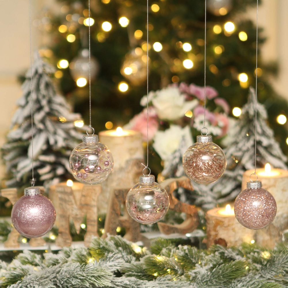 Sea Team 60mm/2.36" Shatterproof Clear Plastic Christmas Ball Ornaments Decorative Xmas Balls Baubles Set with Stuffed Delicate Decorations (30 Counts, Pinkish Gold) - Image 6