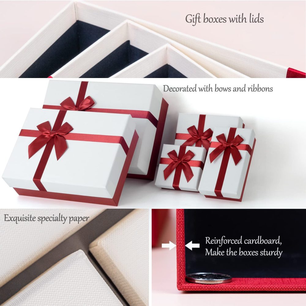 Gift Boxes for Present, 5 Luxury Gift Boxes with Lids, Gift Boxes with Ribbon for Mother's Day, Birthday, Weddings, Bridesmaids Proposal, etc.(Red/White) - Image 7