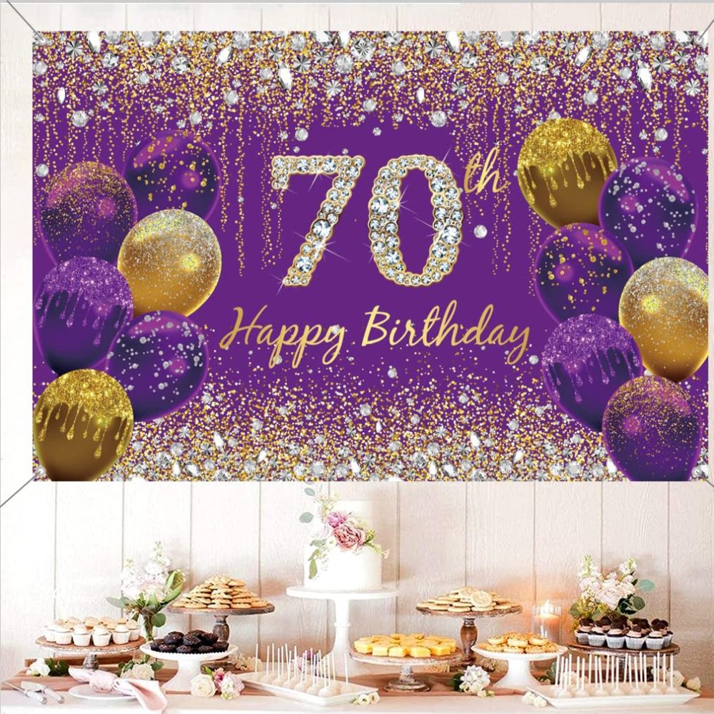 70th Birthday Decorations for Women, Purple Glitter Spots Fabric Sign Poster Birthday Party Decoration, 70th Birthday Background Banner Woman, 70th Birthday Party Decoration - Image 2
