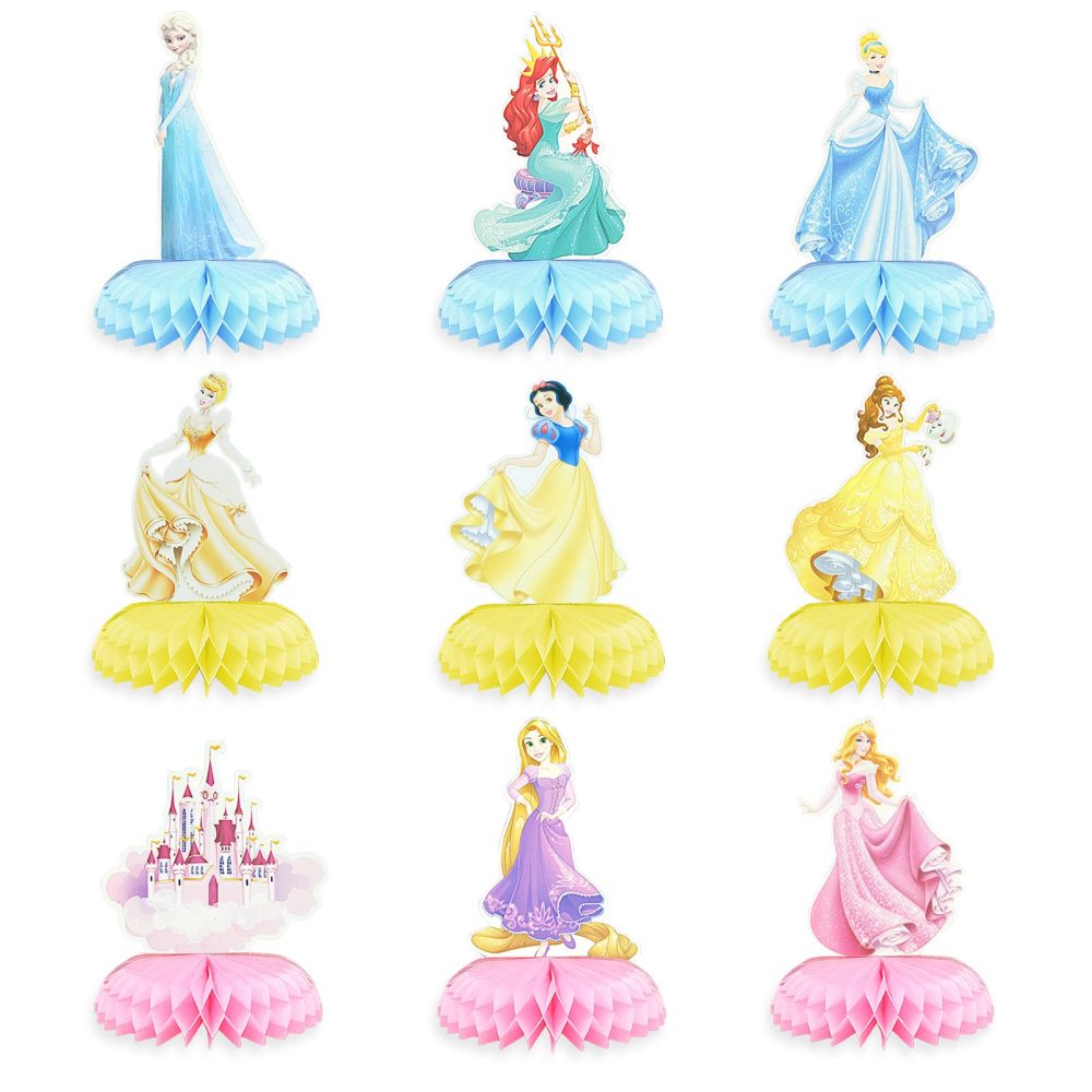 BLLREMIPSUR 9 Pieces Cute Princess Honeycomb Centerpiece, Princess Themed Birthday Party Decorations Kids Birthday Party Cake Dessert Party Supplies Photo Booth Props Party Table Decoration
