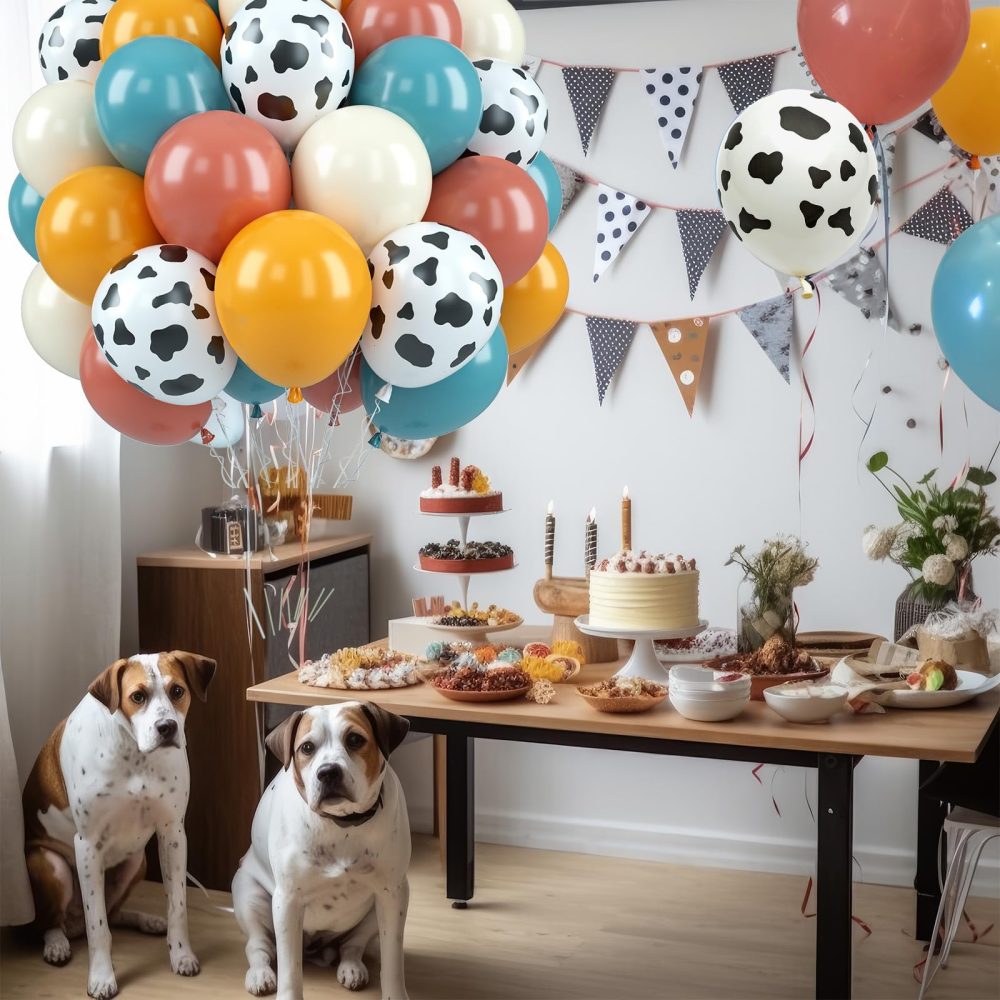 Cow Print Balloons, 50 Pcs Cow Party Balloons, 12 Inch Retro Yellow Pink Sea Blue Balloons Ivory White Latex Balloons for Cowgirl Cowboy Western Farm Rodeo Theme Birthday Party Baby Shower Decorations - Image 3