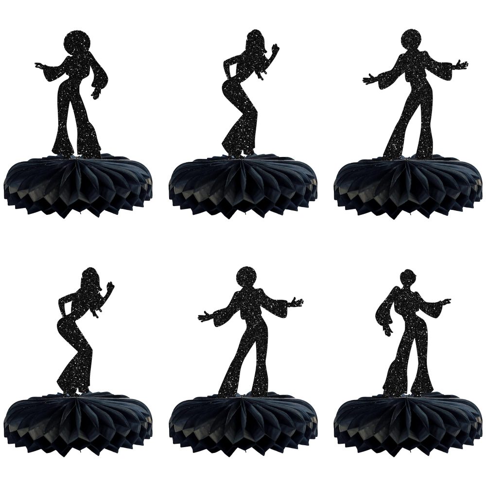 Gyufise 8Pcs 70's Disco Party Decorations 70s Disco Dancing Honeycomb Table Centerpiece Black Glitter 80's Disco Dancer Table Toppers Honeycomb Centerpieces for Music Theme Birthday Party Supplies - Image 6