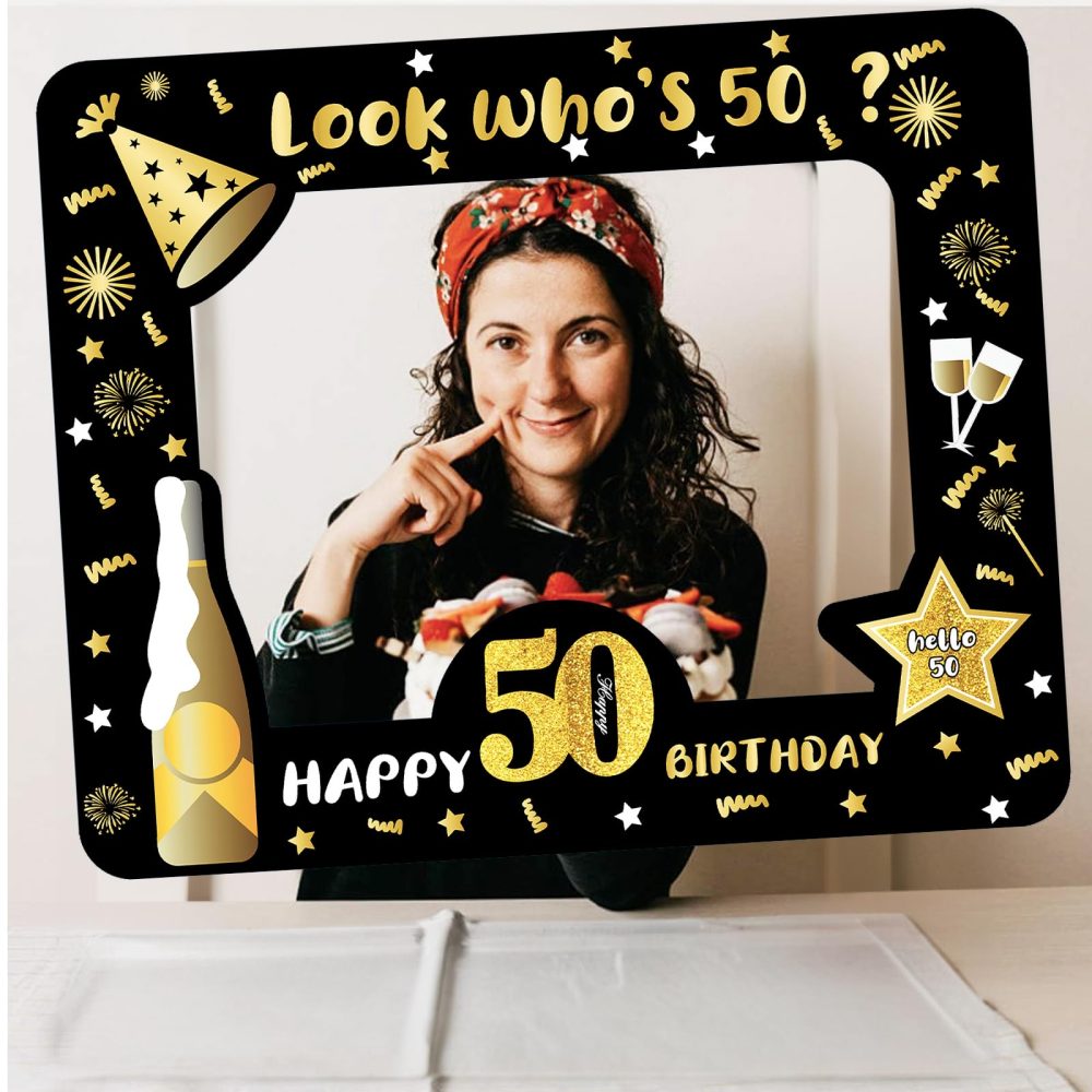 50th Black Gold Photo Booth Inflatable Selfie Frame,50th Birthday Party Photo Booth Props Giant Funny Black Gold Blow Up Picture Frame for 50th Men Women Birthday Gifts Party Favor Decoration Supplies - Image 3