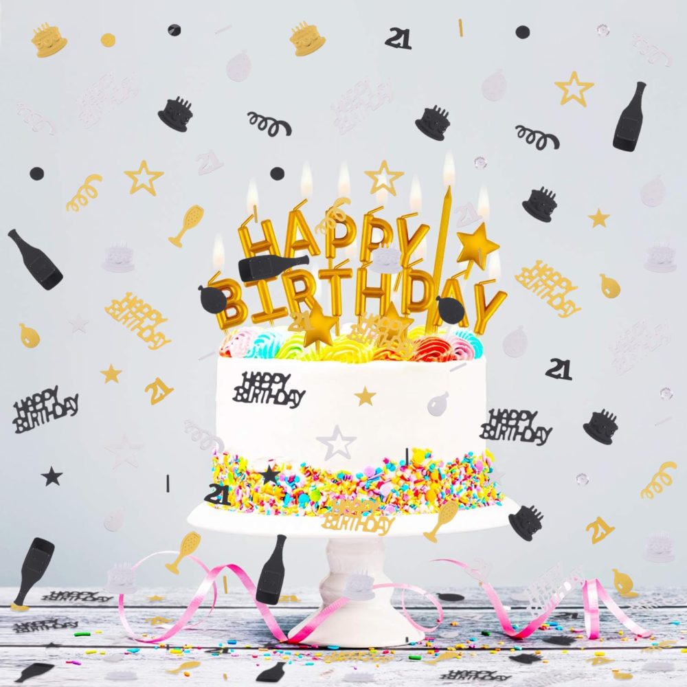 Happy Birthday Confetti,300Pcs 21th Birthday Colorful Table Confetti Decoration,Gold Silver Black Glitter Foil Star Sequins Happy Birthday Confetti Party Decorations - Image 2