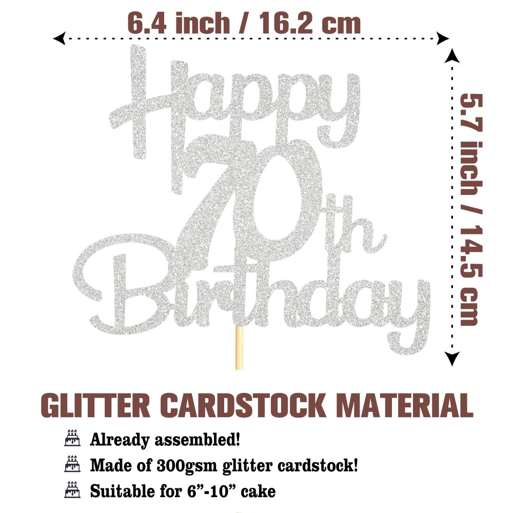 Sotpot Silver Glitter 70 Cake Topper, 70th Birthday Cake Decorations for Birthday Party Anniversary Party Supplies - Image 7