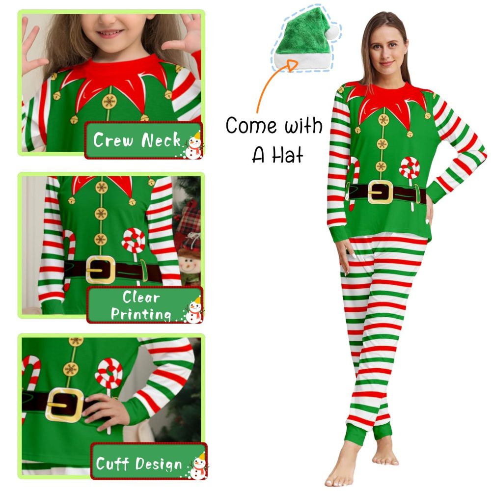 maxToonrain Matching Christmas Pyjamas With Dog, Christmas Pjs Family Set Long Sleeve Elf Matching Santa Hat Sleepwear Nightwear for Mens Womens Adults Kids(C-Father,L) - Image 4