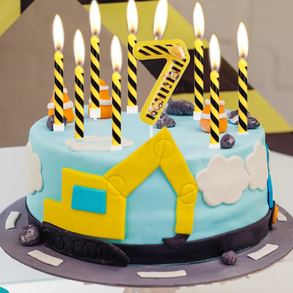 Construction Birthday Candles, Birthday Number 3 Candle with Yellow and Black Stripes Candle for Cake, Happy 3nd Birthday Cake Candle Topper for Boys Construction Birthday Party Decoration Supplies - Image 2