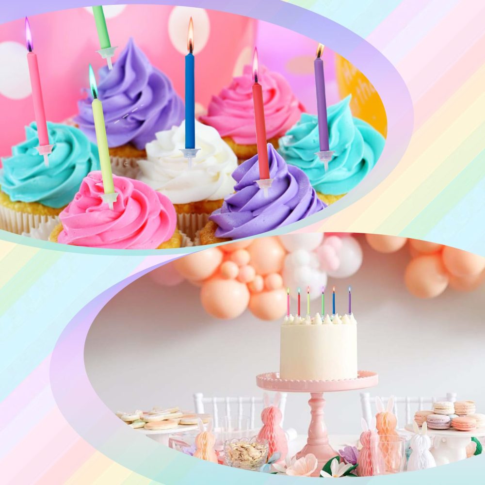 24pcs Colored Flame Candles, 2.28 Inch Long Colorful Birthday Candles with Bases Birthday Cake Candles for Birthday Cake Decorations - Image 3