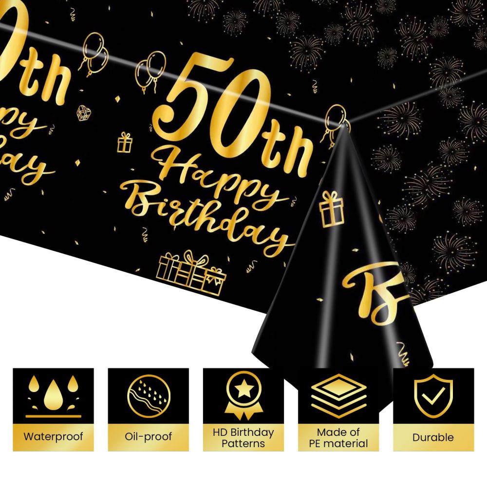 41 Pcs Black Gold 50th Birthday Tableware Set,50th Happy Birthday Disposable Supplies, Black Gold 9 Inch Paper Plates Napkins Tableware Set, for Women Gifts Party Supplies Table Decoration - Image 6