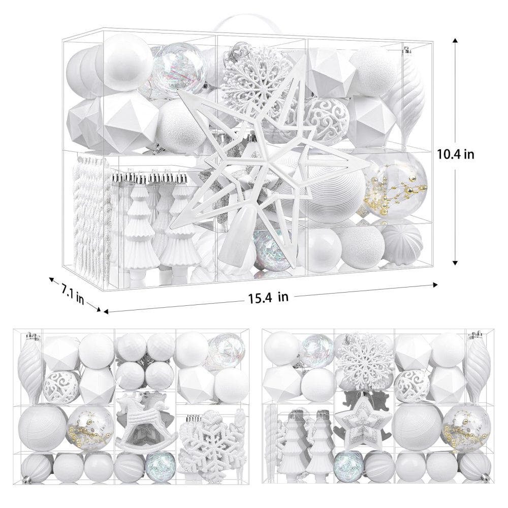 SHareconn 100pcs Christmas Tree Decorations Ornaments Set, Shatterproof Plastic Christmas Baubles Decorative Balls for Xmas Tree Decor Holiday Wedding Party, White - Image 6