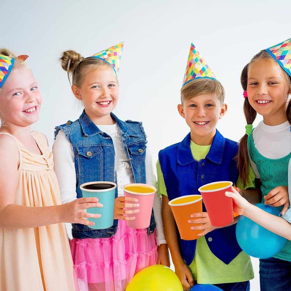 Maridergo 80 Pack Colorful Paper Cups Party Cups, 250ml Multi Coloured Drinking Cups Neon Party Cups Picnic Cups Biodegradable for DIY, Birthday, Picnics, Weddings, Holiday Party, 8 Colors - Image 2