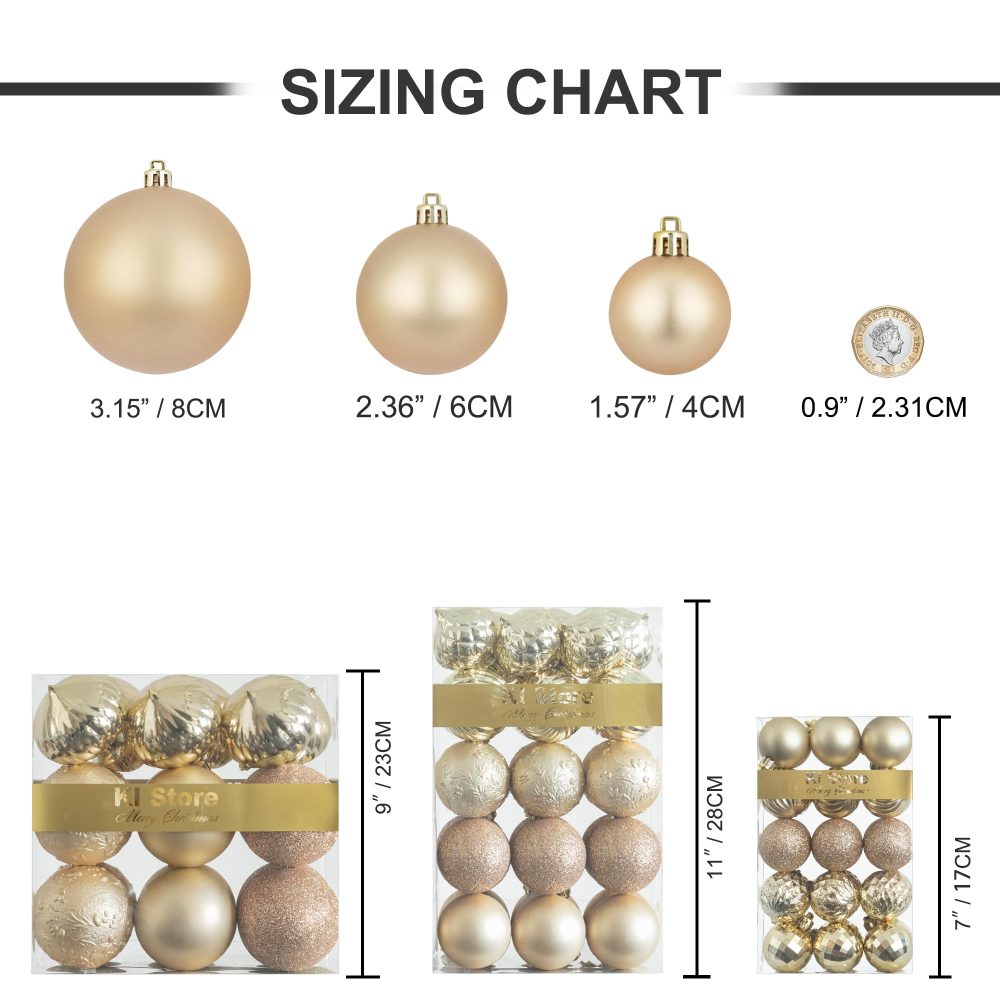 KI Store Champagne Christmas Baubles Christmas Tree Decoration Ornaments 18pcs Shatterproof Balls for Xmas Hanging Decorations Festival Holiday Decor - Image 2