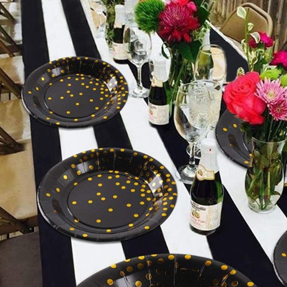CEILIWEN Black and Gold Party Plates, 50 Pack 7 inch Party Tableware Dinnerware, Disposable Paper Plates, Party Supplies for Birthday Decorations, Pack of 50 - Image 3