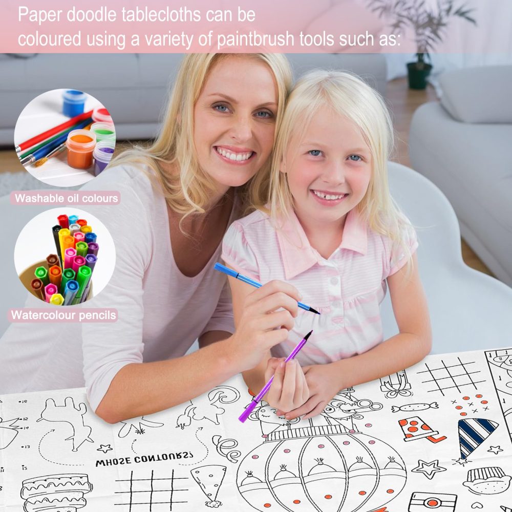 LMSHOWOWO 110 X 80cm Happy Birthday Table Cloth, Coloring Tablecloth for Kids with 12 Paint Pens, DIY Kids Party Tablecloth, for Kids Birthday Party Favors Supplies Craft Doodle Art - Image 4