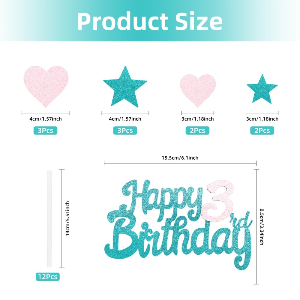 Blue Pink 18th Birthday Cake Topper, Girls 18th Birthday Decorations, Glitter Heart Stars Cake Toppers, Personalised Happy Birthday Cake Cupcake Toppers for Women Girls Baby Birthday Party Supplies - Image 7