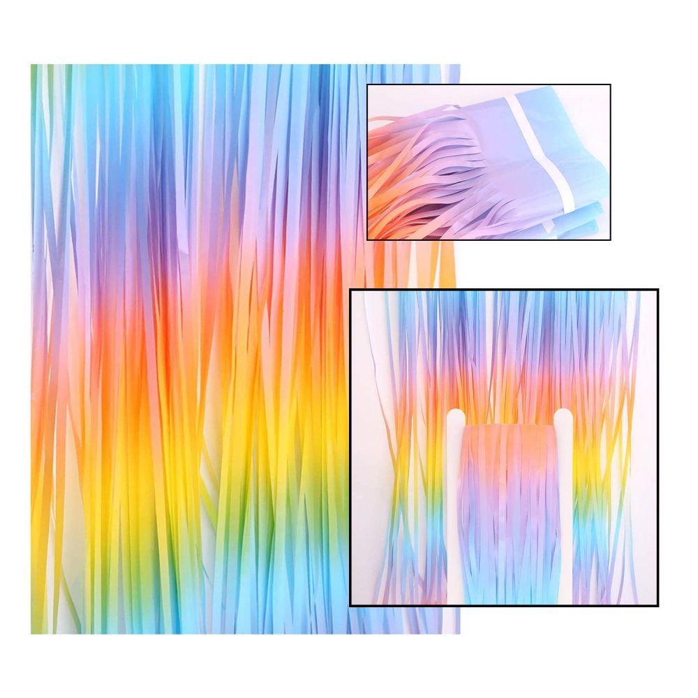 ZYOOO Pastel Rainbow Multicolour Curtain Backdrop Tinsel Shimmer Backdrop for Kids Birthday Pastel Unicorn Party Baby Show Easter Decoration,Pack of 2 - Image 3