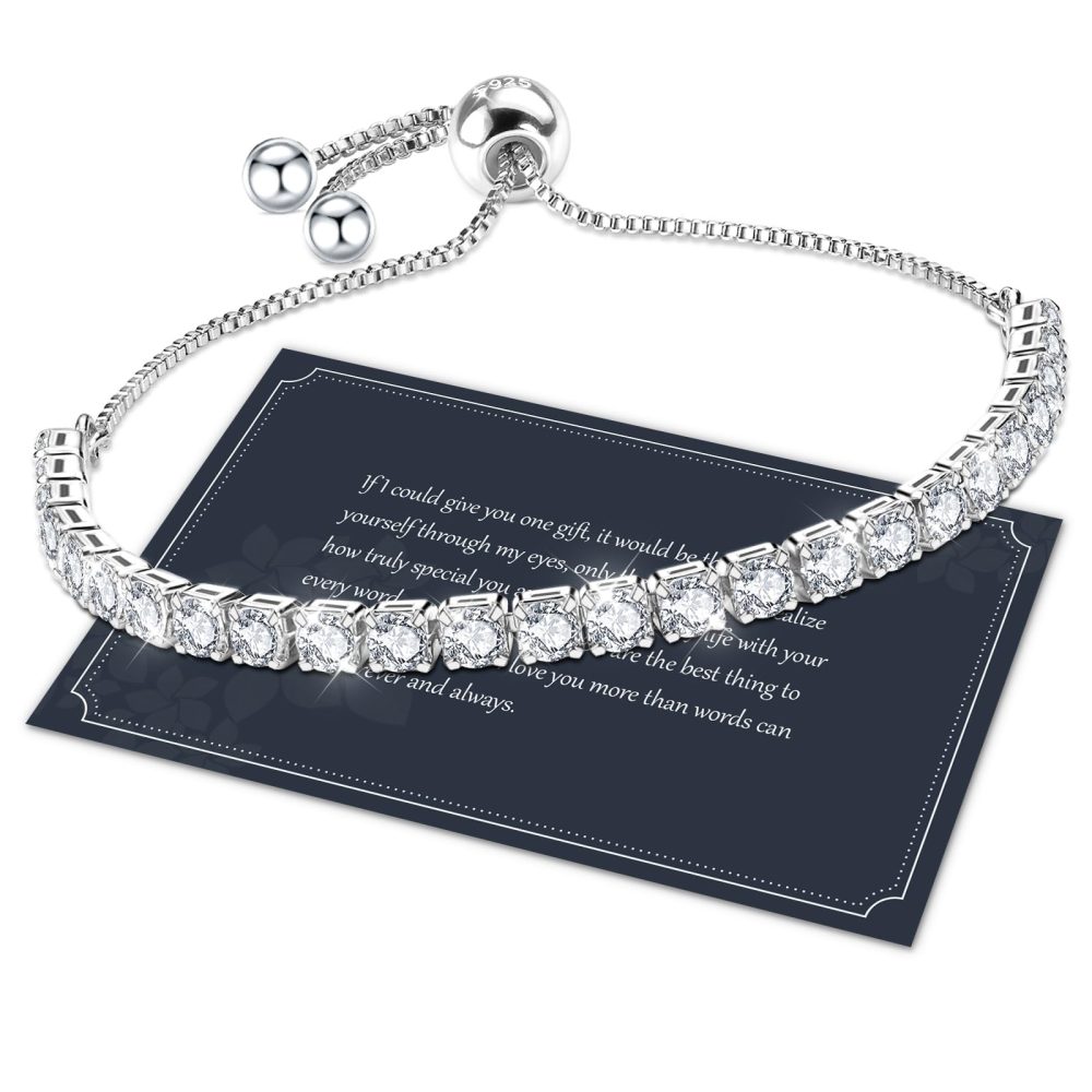 J.Fée Bracelets for Womens Silver Bracelet for Women 925 Silver Tennis Bracelet for Women,Crystal Sister Bracelet Ladies Bracelet,Silver Womens Jewellery,Adjustable Bracelet Birthday Gifts for Women
