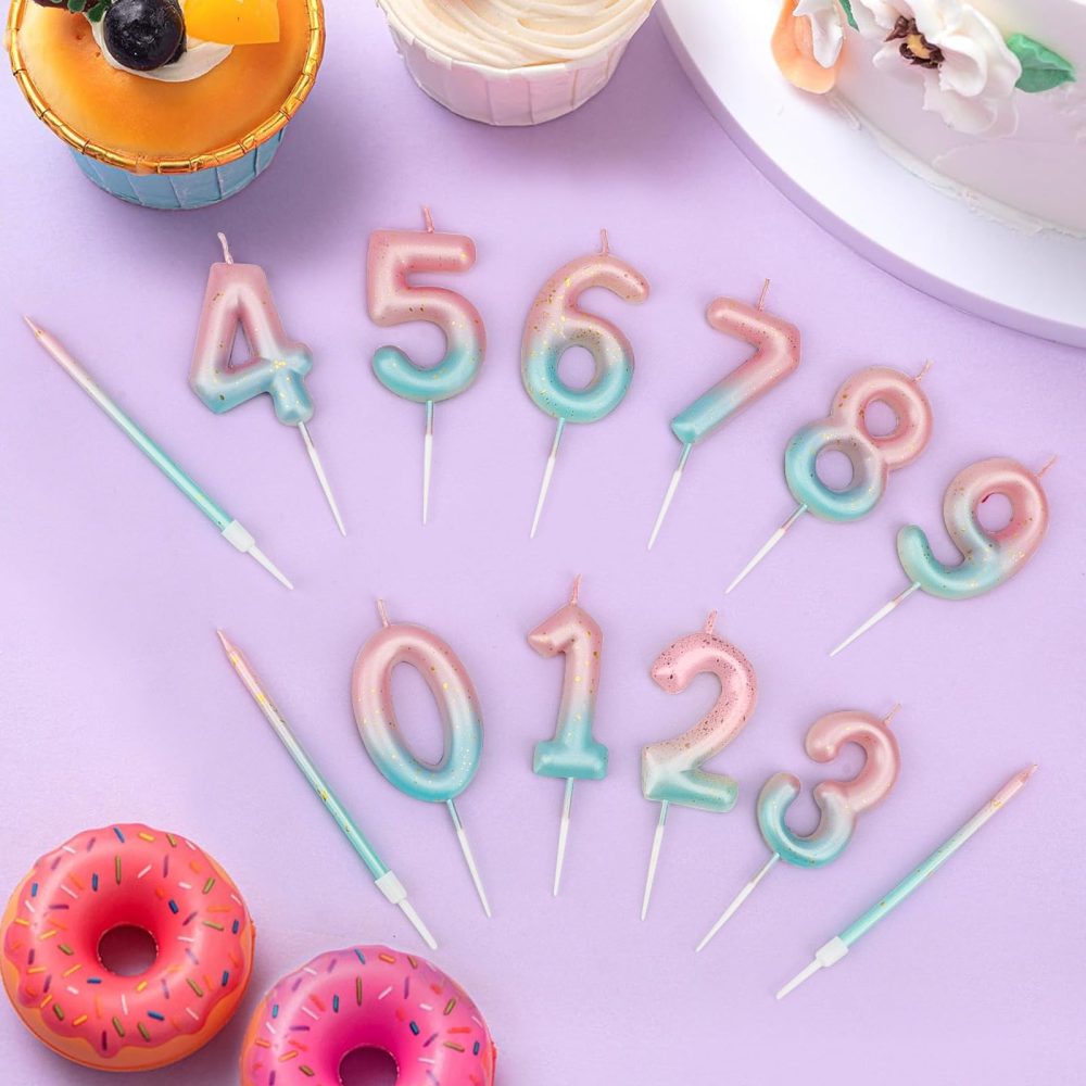 TAIXING 7 Pcs Birthday Candles Pink Blue Gradient Number Candles for Cakes Gold Glitter Birthday Candles Numbers Number 5 Candle Birthday Cake Candles for Girls Birthday Party Wedding Anniversary - Image 5