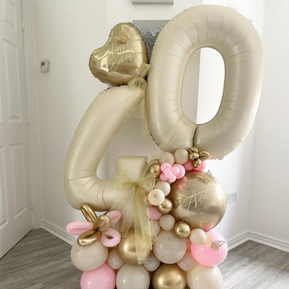 40 Inch Beige 40 Number Balloons,Cream 4 & 0 Mylar Foil Large Balloons,40 Big Digit Number Balloon for Men Women 40th Birthday Anniversary Decorations Graduation Party Supplies - Image 3