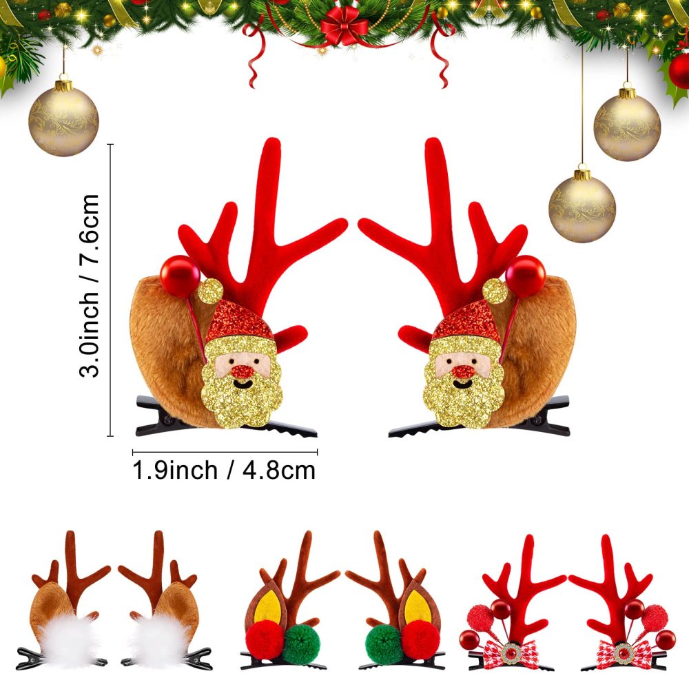 MELLIEX 8 Pcs Christmas Hair Clips Reindeer Horns Hair Clips Elk Ear Hairpin Party Hair Accessories for Girls Women - Image 7