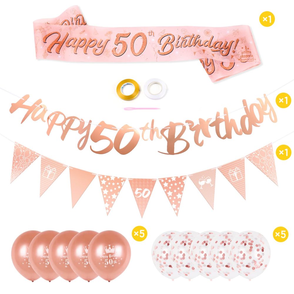 50th Birthday Decorations Kit Rose Gold Happy 50th Birthday Banner Triangle Flag Confetti Balloons Birthday Party Decorations Supplies Age 50 - Image 6