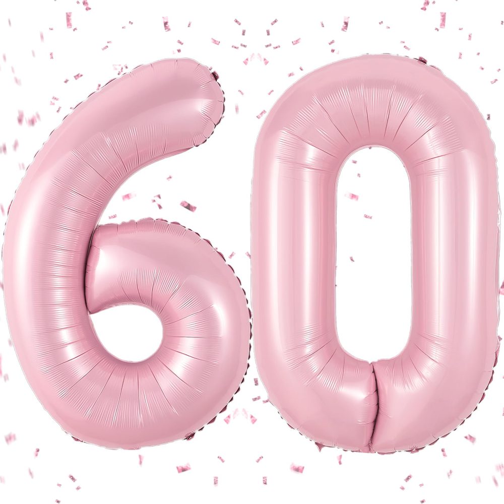 Pink Number 60 Balloon,40Inch Large Light Pink Foil 60th Birthday Balloons,Pastel Pink Number 60 Helium Balloons for Women Men 60th Birthday Anniversary Party Supplies Decorations