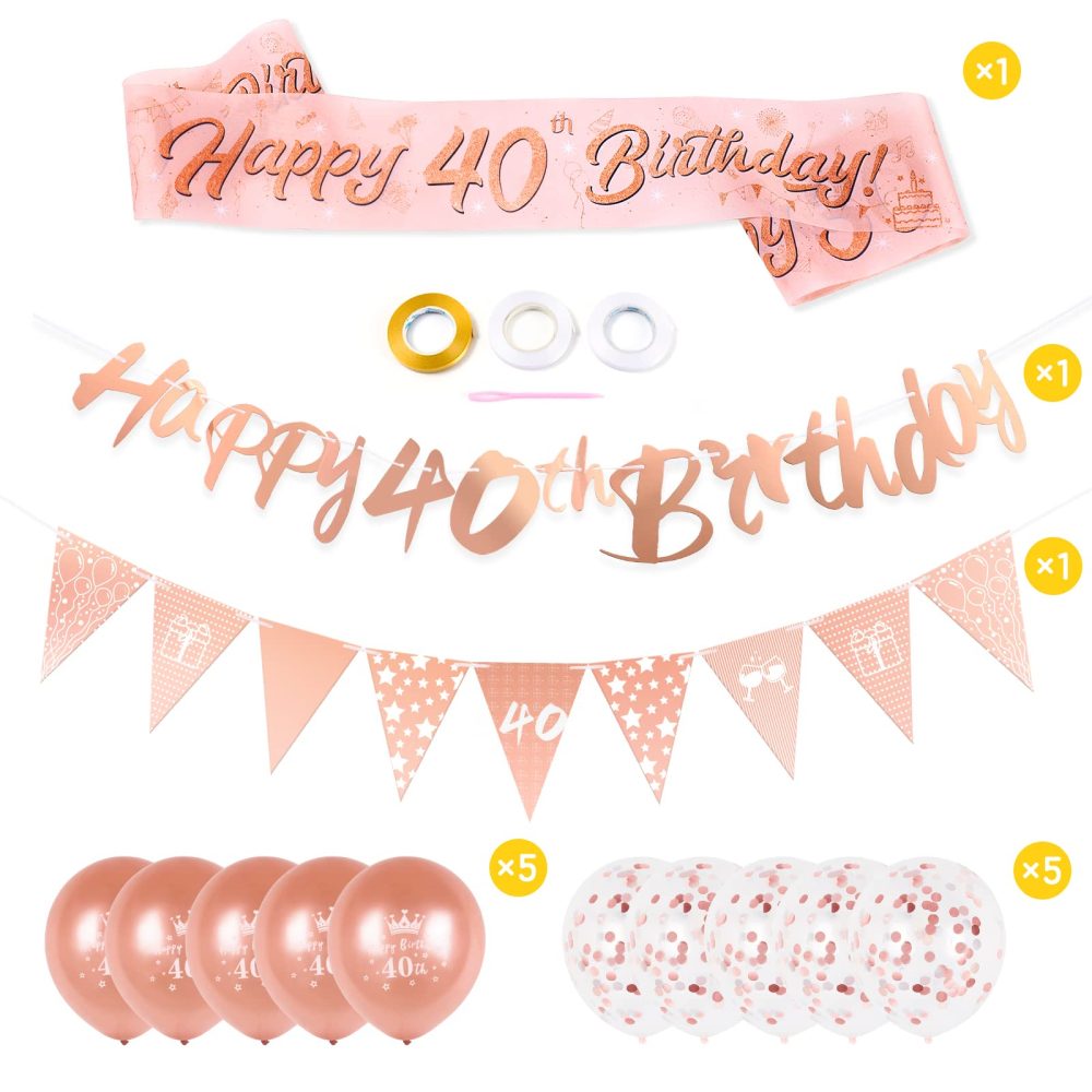 40th Birthday Decoration Kit Rose Gold Happy 40th Birthday Banner Triangle Flag Confetti Balloons Birthday Party Decorations Supplies Age 40 - Image 6