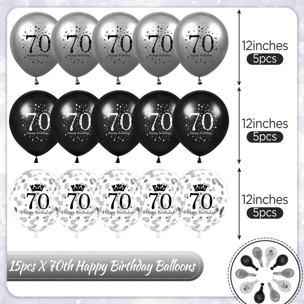 70th Birthday Balloons Decorations 15pcs Silver Black for Men Number 70 Anniversary Happy Birthday Party Latex Confetti Balloons for Men Women Adults 70th Happy Birthday Party Decor Supplies 12 Inches - Image 2