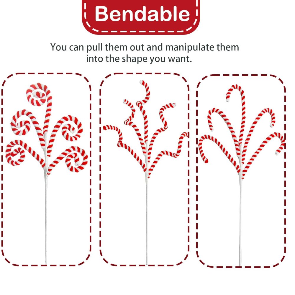 Donfulily 4Pcs Christmas Candy Cane Picks Lollipop Shape Curly Stems for XmasTree Filler Ornaments Centerpieces Festive Home Office Party Decor (Red & White) - Image 7